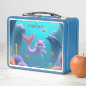 Niedlich Pink Mermaid Kitten Metall Brotdose (Beispiel)