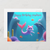 Niedlich Pink Mermaid Kitten Postkarte (Vorne/Hinten)