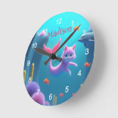 Niedlich Pink Mermaid Kitten Runde Wanduhr (Winkel)