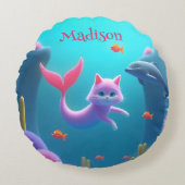 Niedlich Pink Mermaid Kitten Rundes Kissen (Vorderseite)