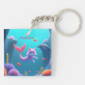 Niedlich Pink Mermaid Kitten Schlüsselanhänger (Rückseite)