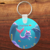 Niedlich Pink Mermaid Kitten Schlüsselanhänger (Vorderseite)