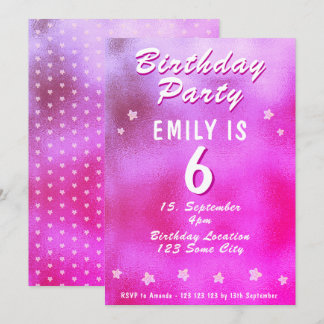 Niedlich Pink Metallic Foil Star Girly Geburtstag Einladung