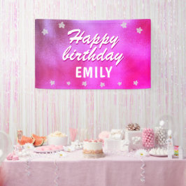 Niedlich Pink Metallic Star Girly Happy Birthday Banner
