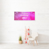 Niedlich Pink Metallic Star Girly Happy Birthday Banner (Insitu)