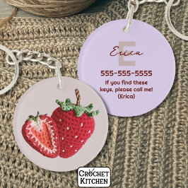 Niedlich Pink Minimal Granny Chic Crochet Strawber Schlüsselanhänger