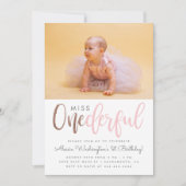 Niedlich Pink Miss Onederful Script Foto 1. Geburt Einladung (Vorderseite)