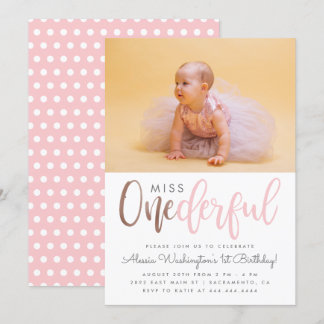 Niedlich Pink Miss Onederful Script Foto 1. Geburt Einladung