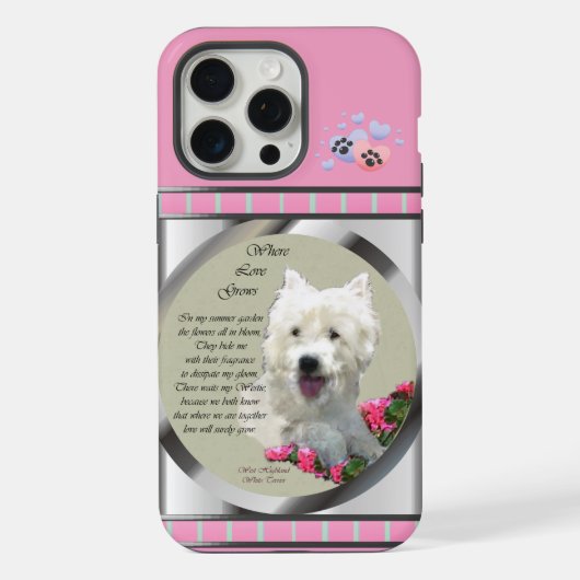 Niedlich Pink Modern Westie Dog Art iPhone Hülle (Rückseite)
