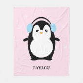 Niedlich Pink moderne Babypinguin kawaii Illustrat Fleecedecke (Vorderseite)