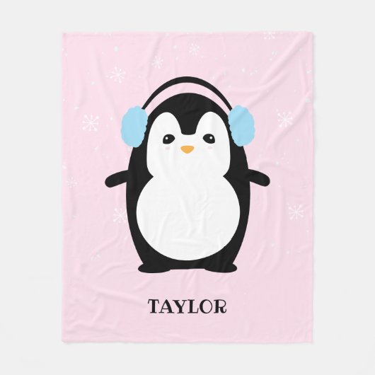 Niedlich Pink moderne Babypinguin kawaii Illustrat Fleecedecke (Vorderseite)