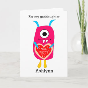 Niedlich Pink Monster Valentine Godtochter Feiertagskarte