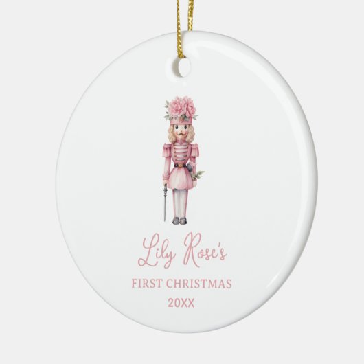Niedlich Pink Nutcracker Baby's First Christmas Keramik Ornament (Links)