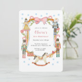 Niedlich Pink Nutcracker Weihnachtsmädchen Geburts Einladung (Stehend Vorderseite)