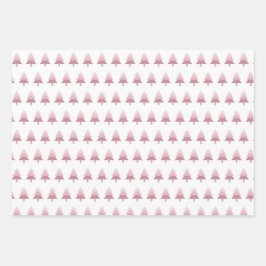 Niedlich Pink Ombre Weihnachtsbaummuster Geschenkpapier Set
