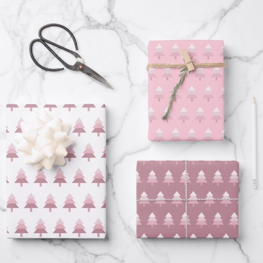 Niedlich Pink Ombre Weihnachtsbaummuster Geschenkpapier Set (Vorderseite)