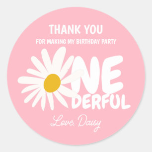 Niedlich Pink ONEderful Daisy Vielen Dank zum Gebu Runder Aufkleber