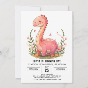 Niedlich Pink Online Dinosaurier Girl Geburtstag Einladung