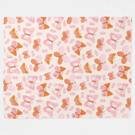 Niedlich Pink Orange Boho Schmetterlingsmuster Fleecedecke (Vorderseite (Horizontal))