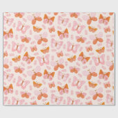 Niedlich Pink Orange Boho Schmetterlingsmuster Geschenkpapier (Flach)
