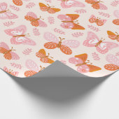 Niedlich Pink Orange Boho Schmetterlingsmuster Geschenkpapier (Ecke)