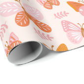Niedlich Pink Orange Boho Schmetterlingsmuster Geschenkpapier (Rolleneckpunkt)