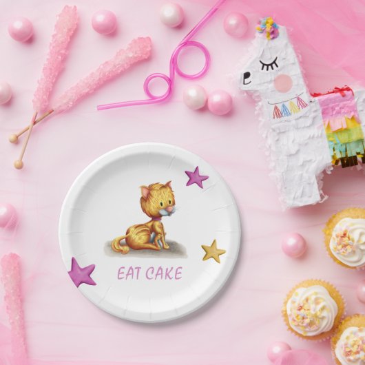 Niedlich Pink Orange Kitty Cat Pappteller (Party)