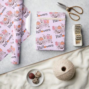 Niedlich Pink Orange Spooky Halloween Geschenkpapier