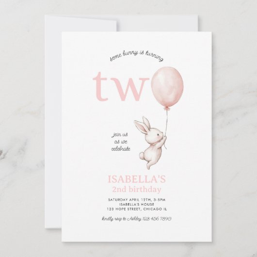 Niedlich Pink Ostergeblasenes Kaninchen Mädchen am Einladung (Vorderseite)