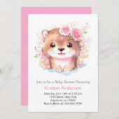 Niedlich Pink Otter und Wildblumen Girl Baby Dusch Einladung (Vorne/Hinten)