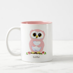 Niedlich Pink Owl Cartoon & Kalligrafie Zweifarbige Tasse