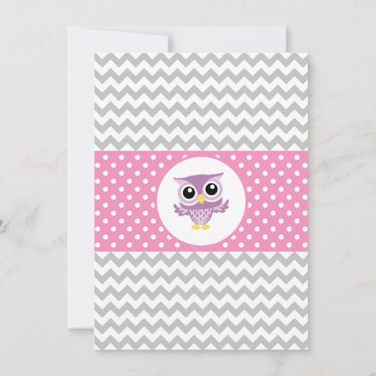 Niedlich Pink Owl Family Grau Zickzack Girl Baby D Einladung (Rückseite)
