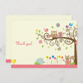 Niedlich Pink Owl Girl Babydusche Danke Karten (Vorne/Hinten)