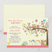 Niedlich Pink Owl Girl Babydusche Einladung (Vorne/Hinten)