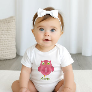 Niedlich Pink Owl Girl Name erster Geburtstag Baby Strampler
