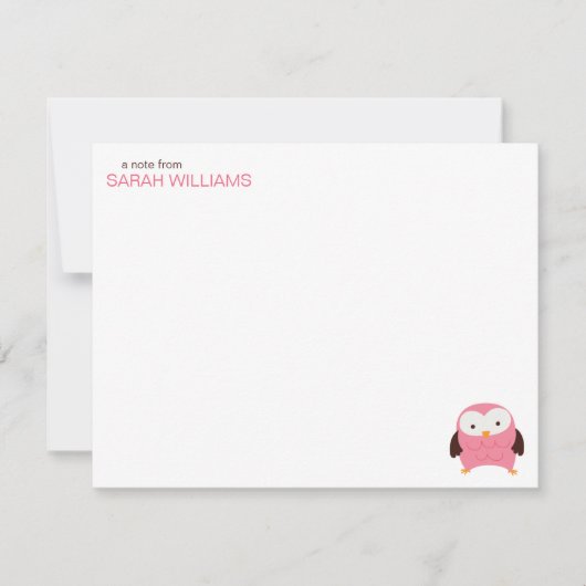 Niedlich Pink Owl Kids Danke Notizen Einladung (Vorderseite)