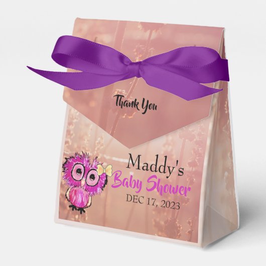 Niedlich Pink Owl Vielen Dank Baby Dusche Geschenkschachtel (Vorderseite)