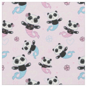 Niedlich Pink Panda Bear Mermaids Stoff