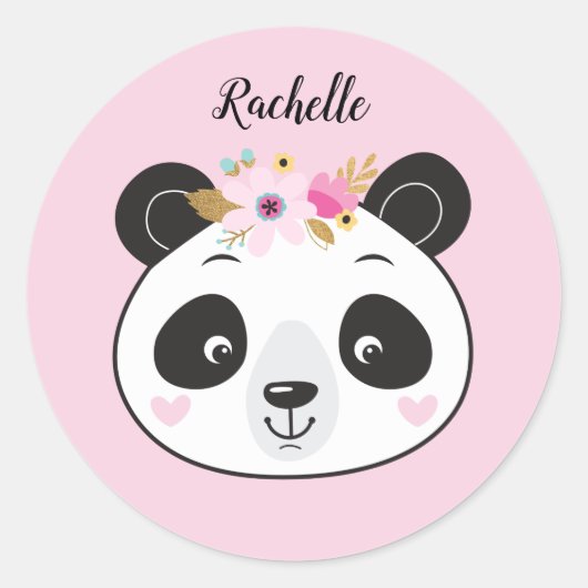 Niedlich Pink Panda Face Girly Personalisiert Runder Aufkleber (Vorderseite)