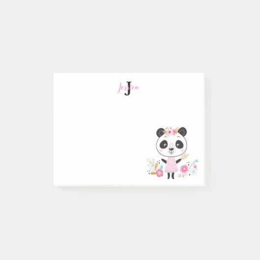 Niedlich Pink-Panda-Girl-Monogramm Post-it Klebezettel (Vorderseite)