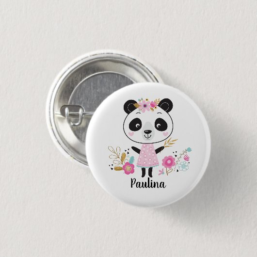 Niedlich Pink Panda Girly Button (Vorne & Hinten)