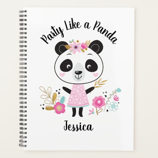 Niedlich Pink Panda Girly Personalisiert Planer (Vorderseite)