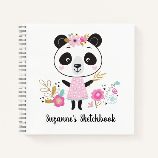 Niedlich Pink Panda Kids Artist Sketchbook Noteboo Notizblock (Vorderseite)