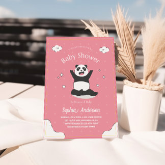 Niedlich Pink Panda Kinderdusche - bestellbare Bab Einladung