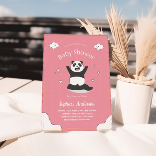 Niedlich Pink Panda Kinderdusche - bestellbare Bab Einladung