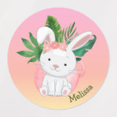 Niedlich Pink Pasta Gradient Blume Bunny Name Etiketten (Design 1)