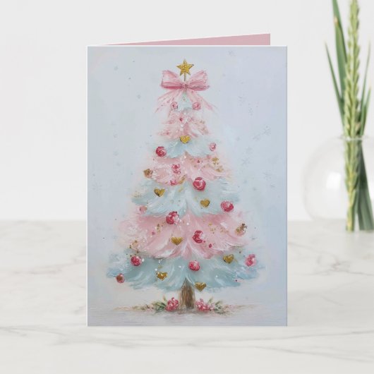 Niedlich Pink Pastel Weihnachtsbaum Weihnachtskart Feiertagskarte (Vorderseite)