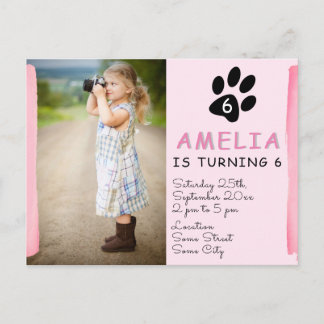 Niedlich Pink Paw Foto Geburtstagsparty Einladung