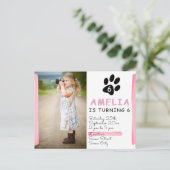 Niedlich Pink Paw Foto Geburtstagsparty Einladung (Stehend Vorderseite)