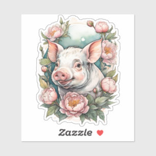 Niedlich Pink Peony Piggpet Pig Aufkleber